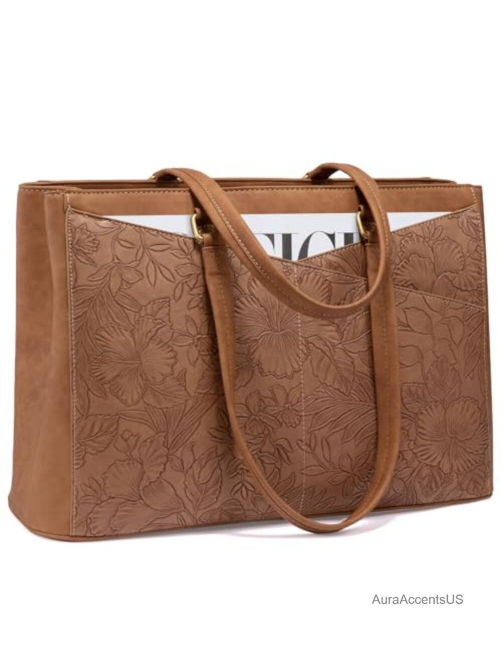 Laptop Tote Bag for Women PU Leather Water Resistant Computer Briefcase